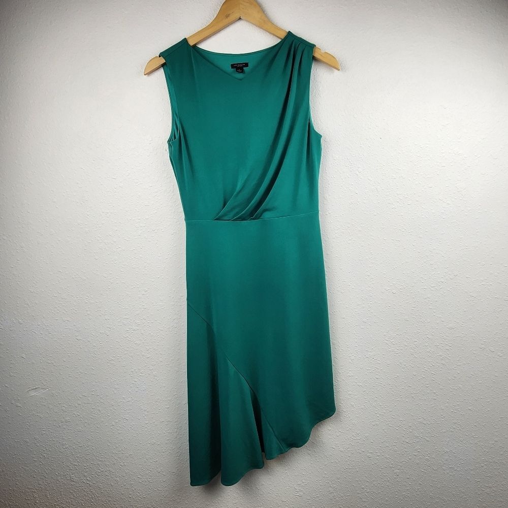 Ann Taylor Green Asymmetrical Sheath Dress Sleeveless Work Career Party Small